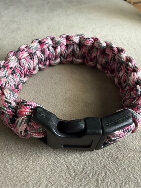 Pink Camo Paracord Bracelet with Black Buckle